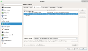 Qt Versions tab